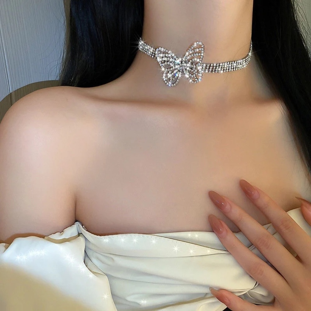 Sparkling Butterfly Tennis Choker, Butterfly Tennis Choker, Simple Choker